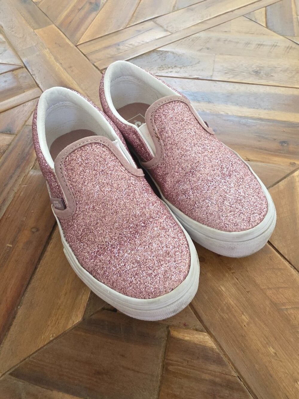 Girls Pink Sparkly Vans, Slip ons, Size 13